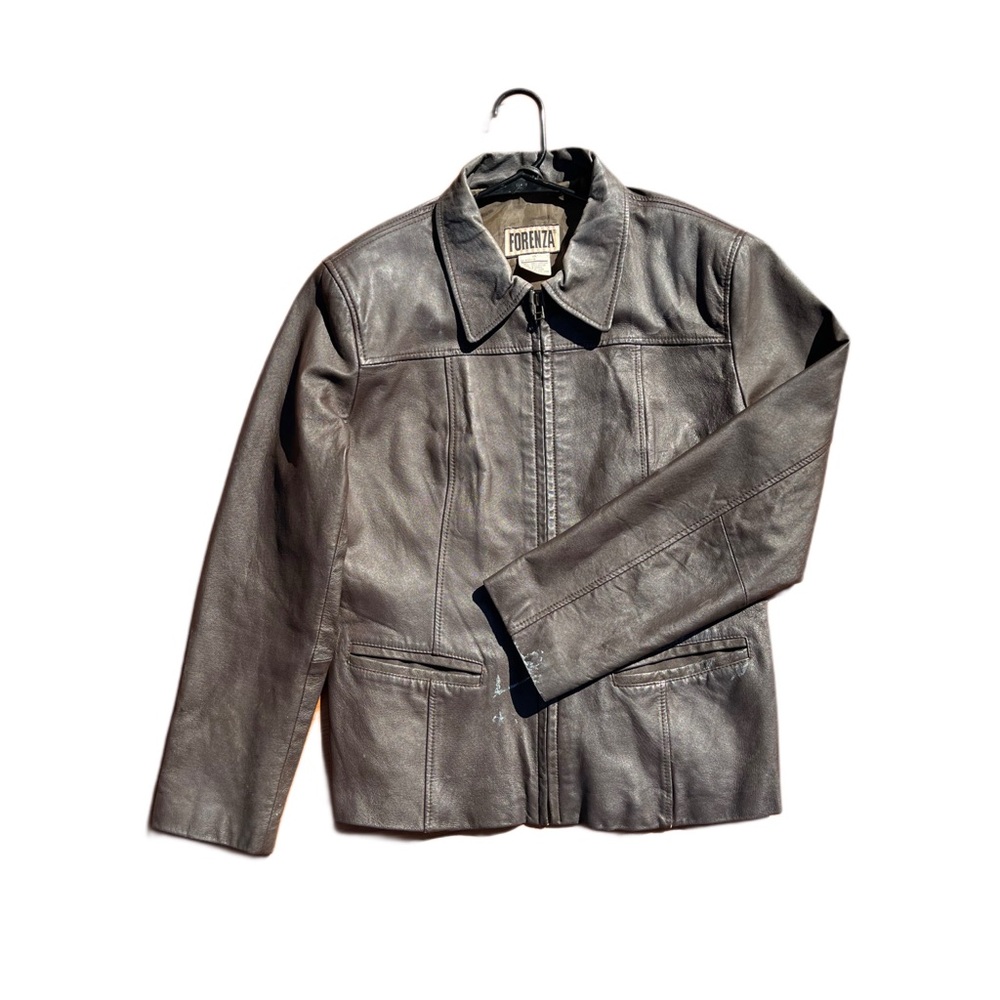 Forenza Women’s 100% Leather Jacket Size 14 Brown Zip Front Vintage Classic